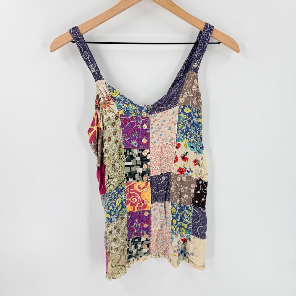Blue Sky Tank Top Multicolor Medium Patchwork Boho Floral Sleeveless